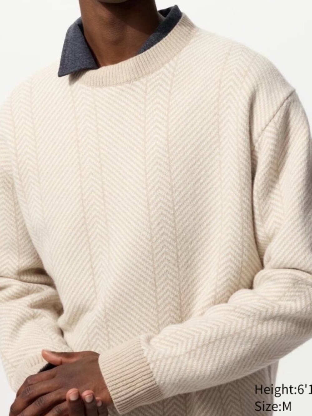 JW ANDERSON Cream Chevron-Textured Crewneck Sweater 100% wool
